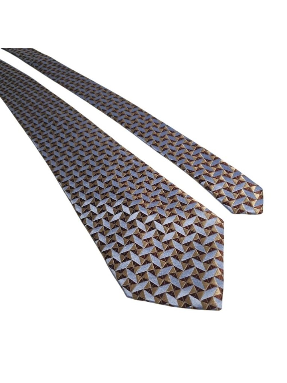 Geoffrey Beene Silk Tie Brown Blue Geometric Pattern Made USA Business Formal
